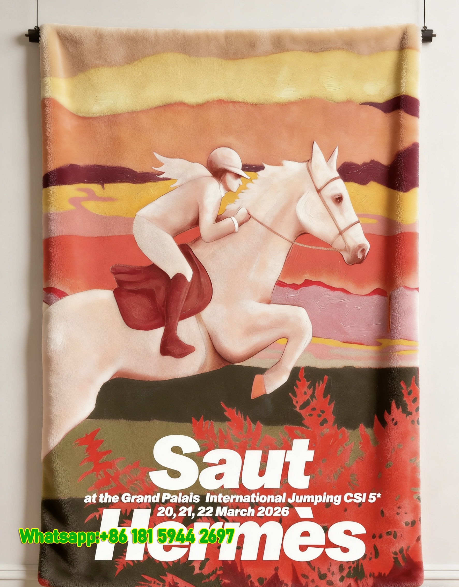 Luxury Hermès Inspired Flannel Sofa Blanket – Sunset Horse Print throw blanket IMG_5497